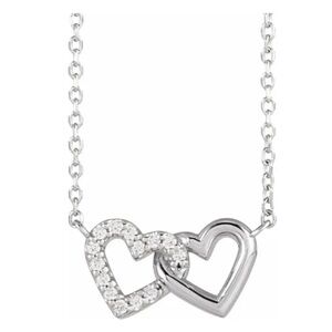 ❤️🩶 Sterling Silver Natural Diamond Double Interlocking Heart Necklace 🩶❤️
